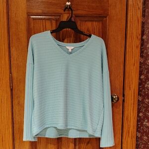 Beautiful Turquoise Long-Sleeve V-Neck Time & Tru Ribbed Women's Top NWT XXL